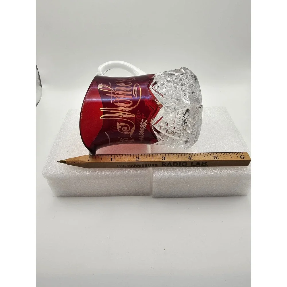 Antique 1907 Atlantic City Ruby Stained Glass Souvenir Pitcher EAPG Mother 4in